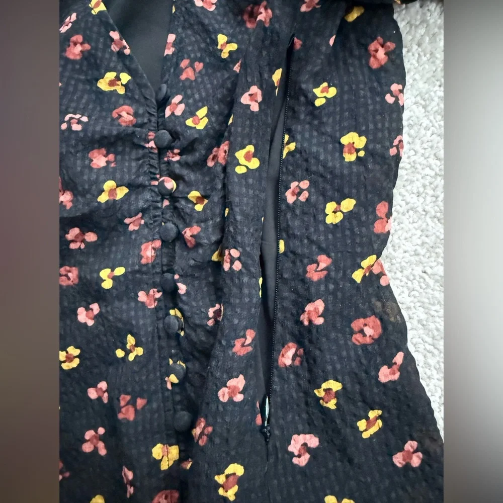 Madewell Silk Black Blouse with Red and Yellow Floral Print - Picture 7 of 10